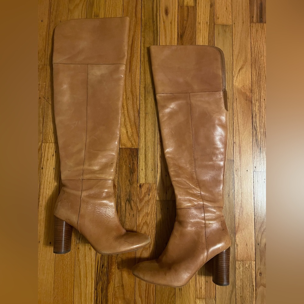I.N.C. Concept over the knee brown leather zip up  boots